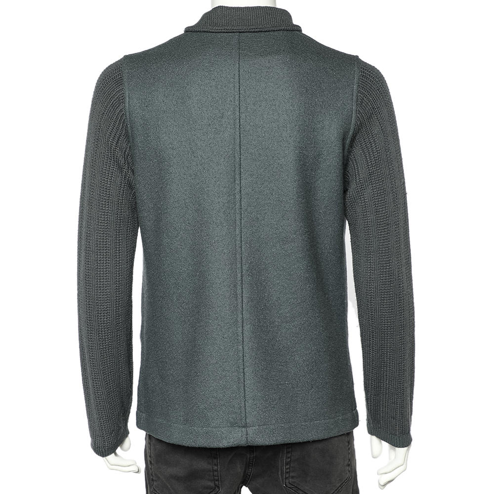 Giorgio Armani Grey Wool & Knit Sleeve Detail Button Front Jacket XL