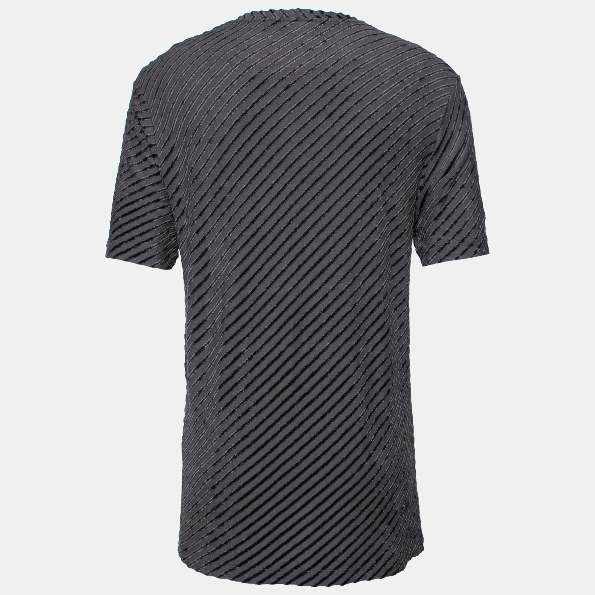 

Giorgio Armani Grey Diagonal Stripe Textured Knit Short Sleeve T-Shirt 3XL