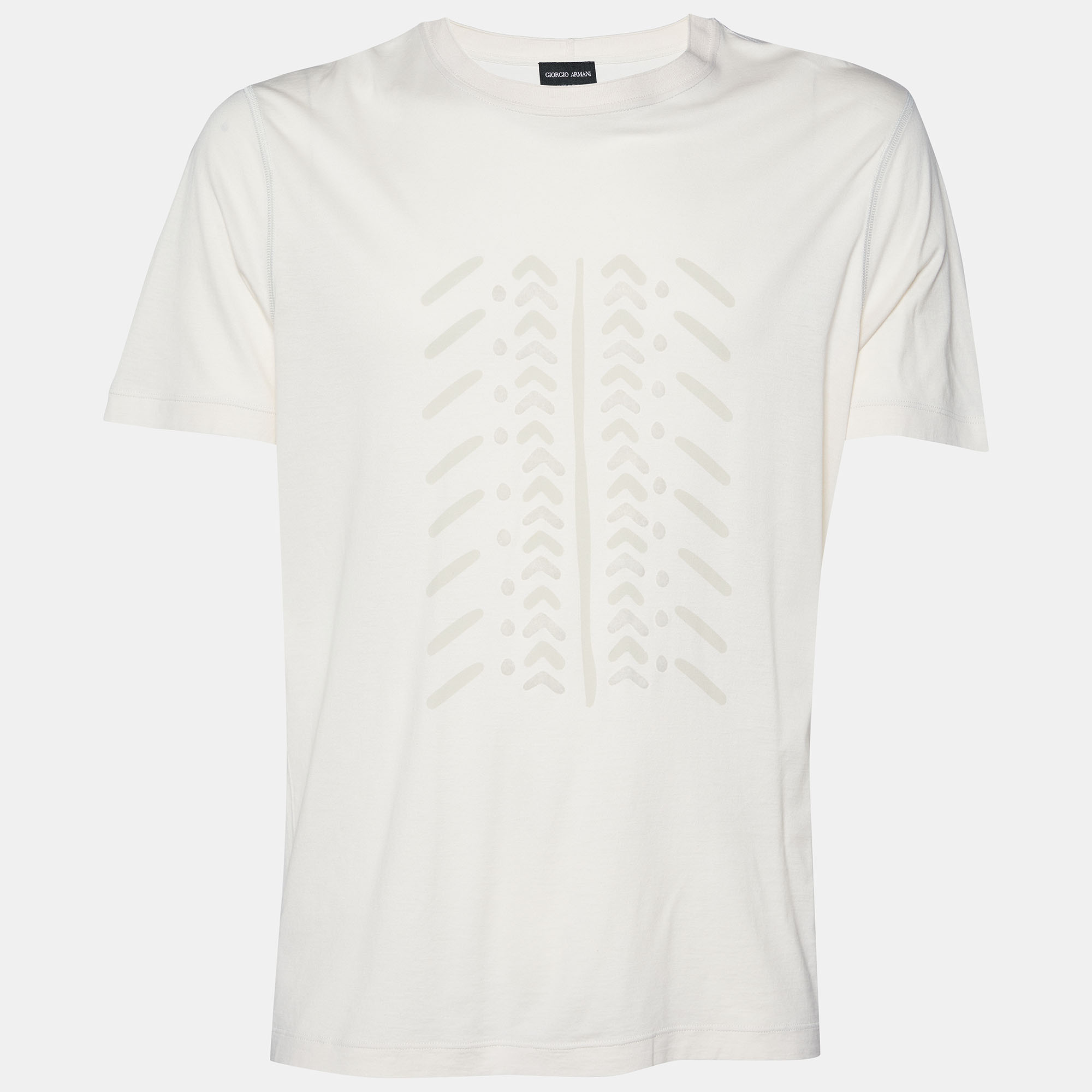 Giorgio Armani Cream Printed Cotton Knit T-Shirt 3XL