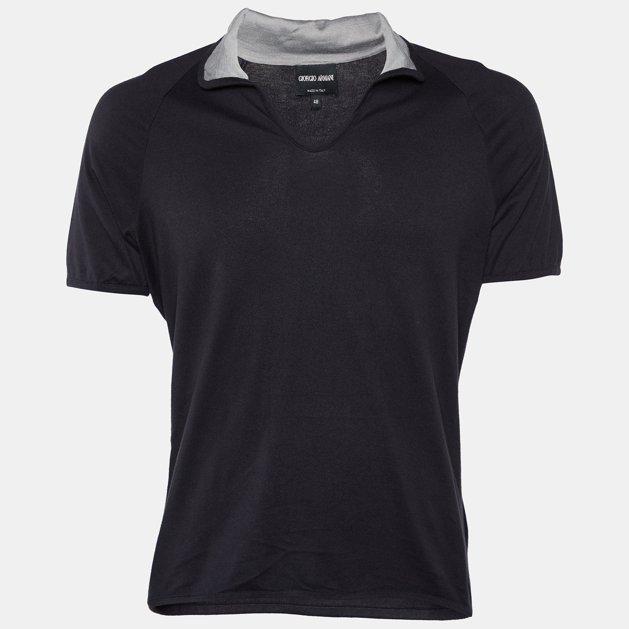 Giorgio Armani Black Cotton Knit Contrast Collar Detail T-Shirt M