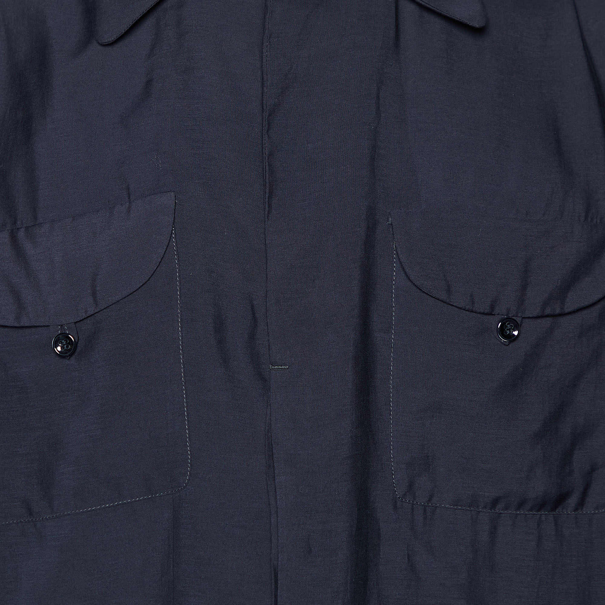 Giorgio Armani Navy Blue Lyocell & Silk Button Front Shirt L