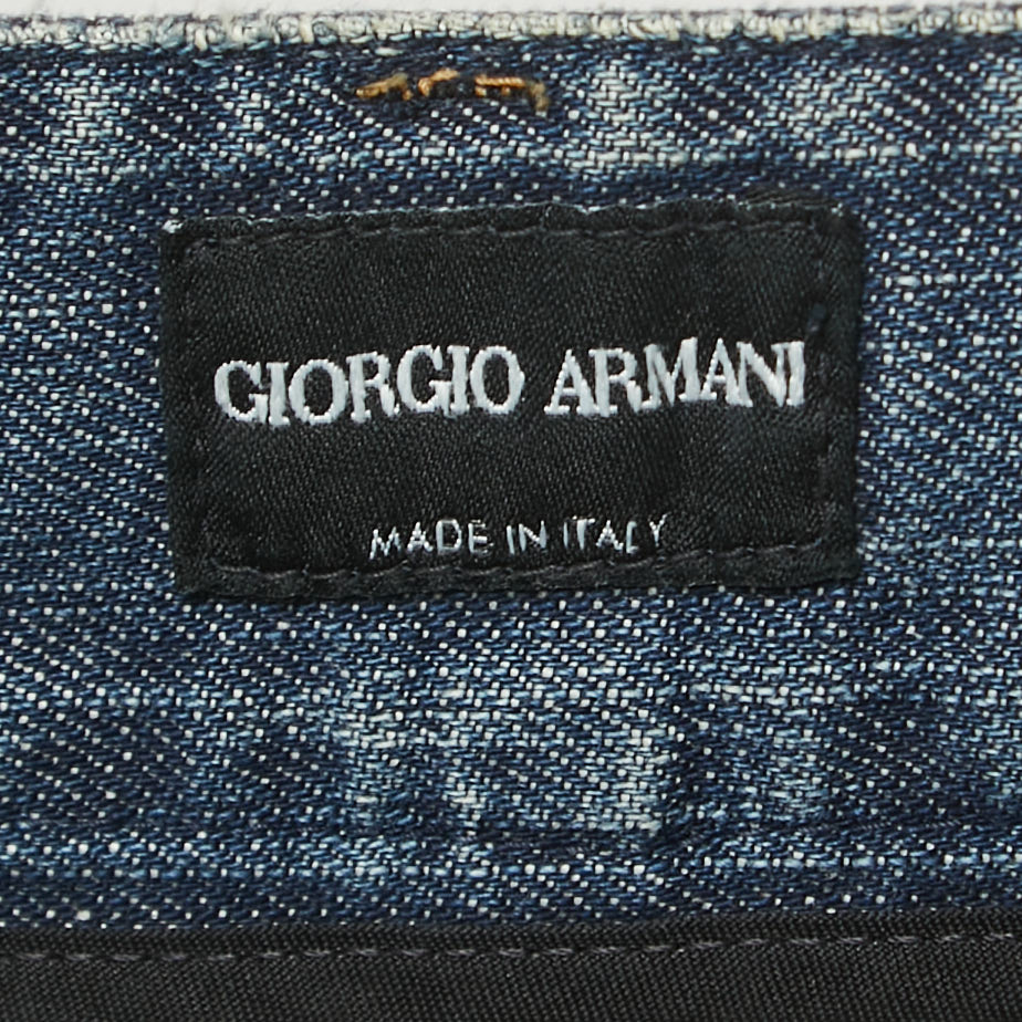 Giorgio Armani Blue Washed Denim Straight Fit Jeans 3XL Waist 38