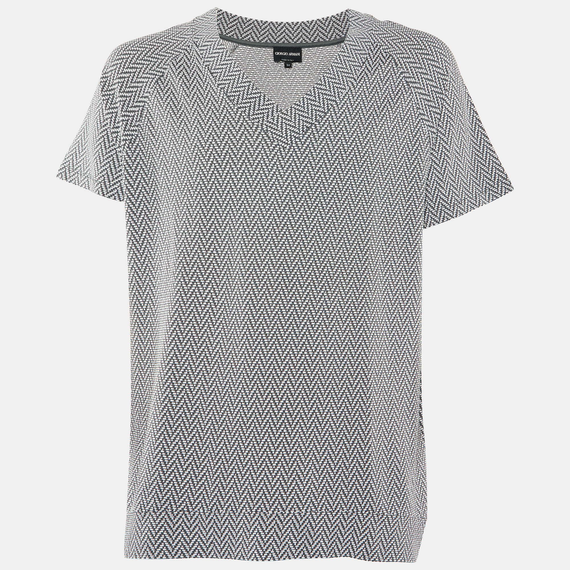 Giorgio Armani Grey Patterned Knit V-Neck T-Shirt XXL