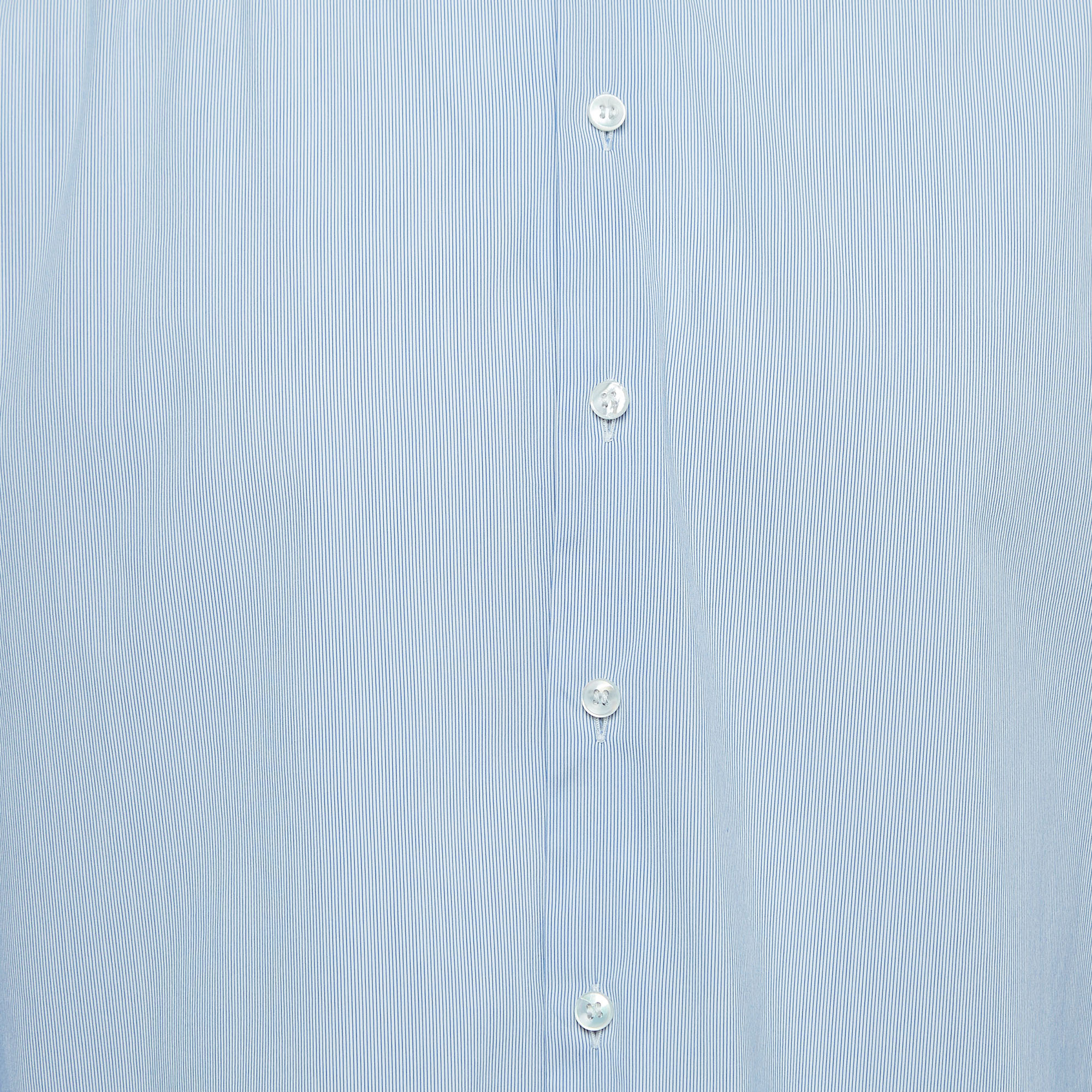 Giorgio Armani Blue Striped Cotton Button Front Shirt M