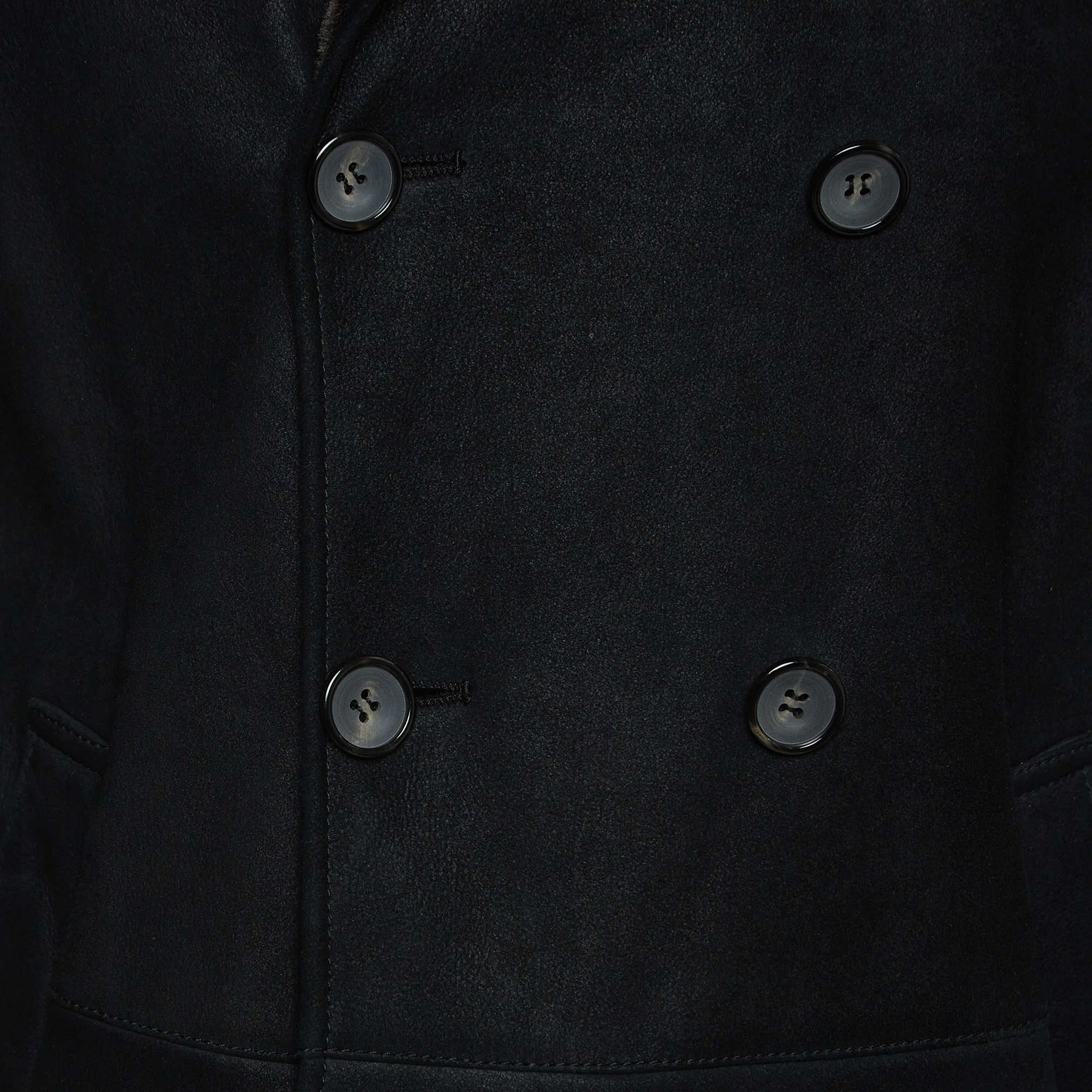 Giorgio Armani Black Leather Double Breasted Flight Jacket XL