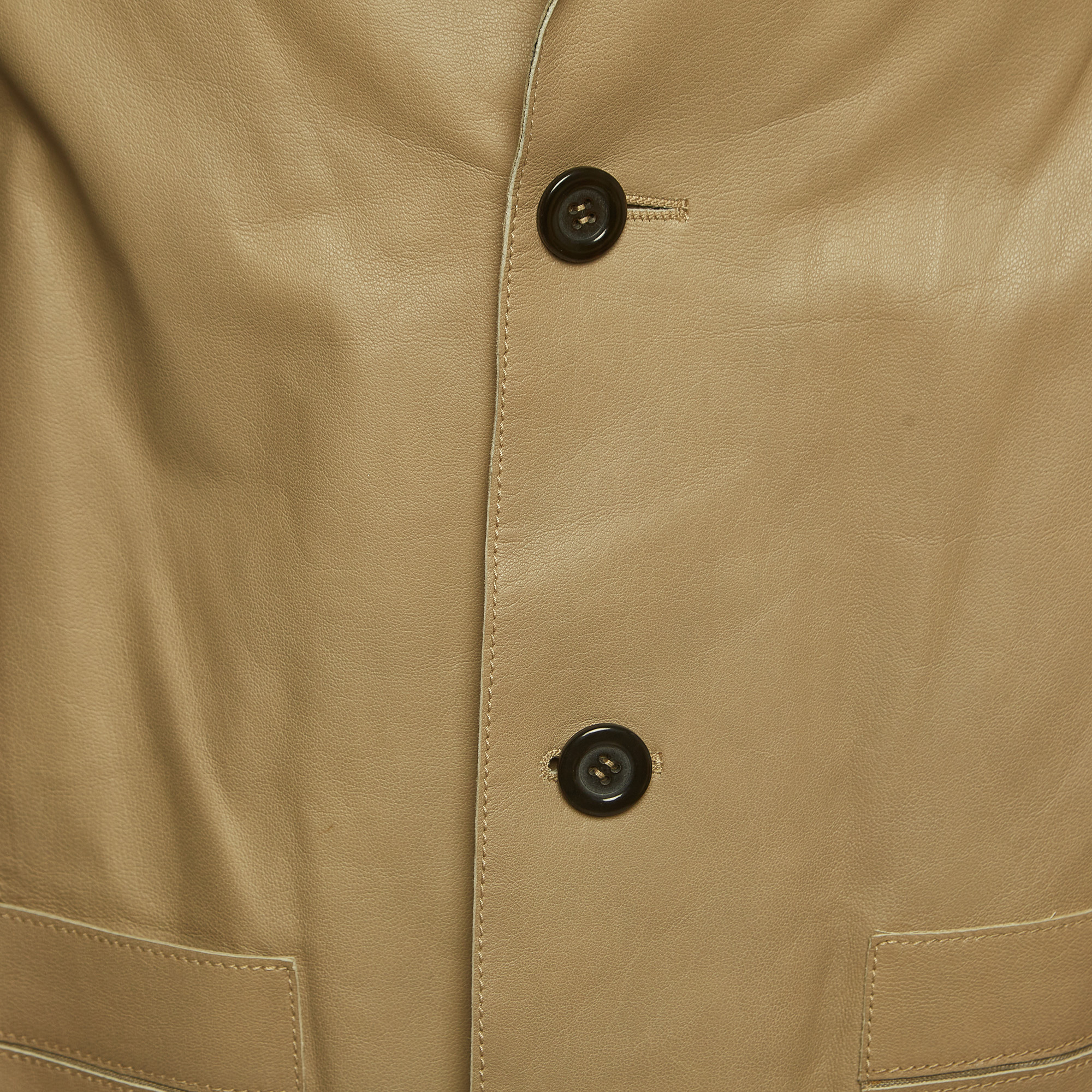 Giorgio Armani Light Brown Leather Buttoned Jacket XXL