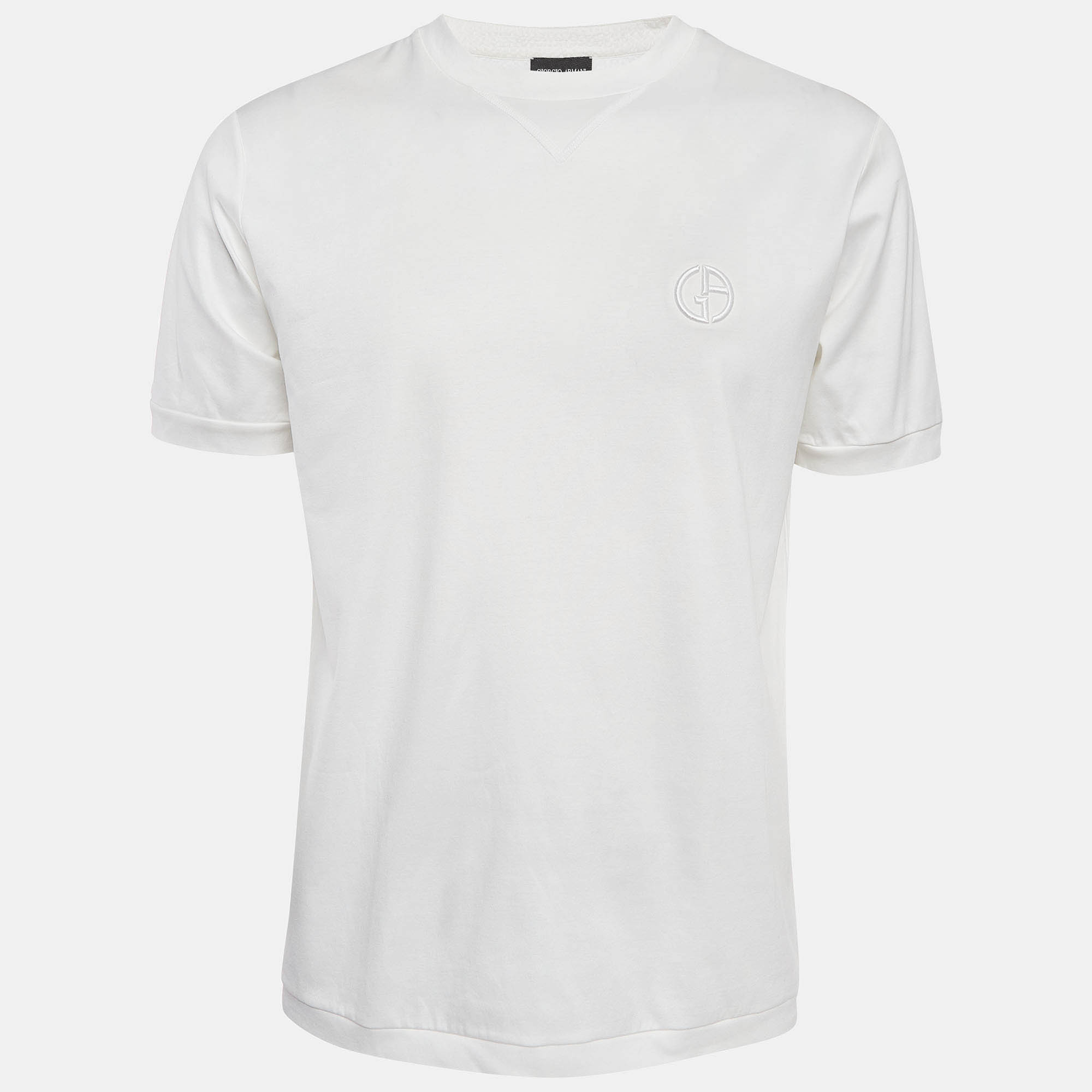 Giorgio armani white logo embroidered jersey t-shirt m