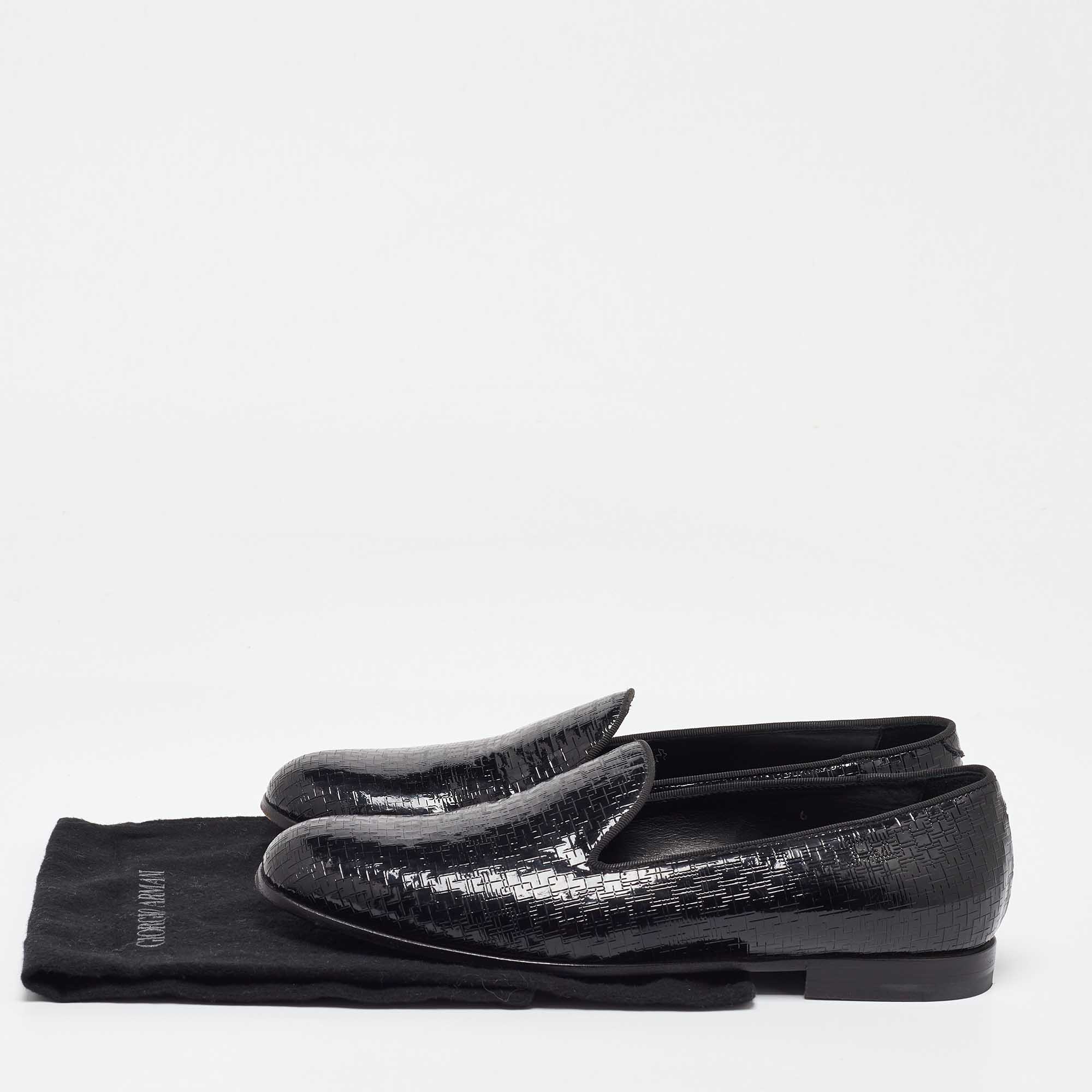 Giorgio Armani  Black Embossed Patent Leather Smoking Slippers Size 40