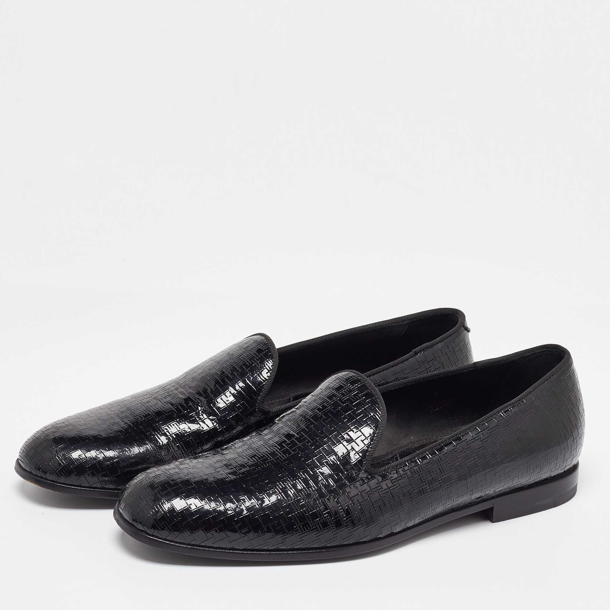 Giorgio Armani  Black Embossed Patent Leather Smoking Slippers Size 40