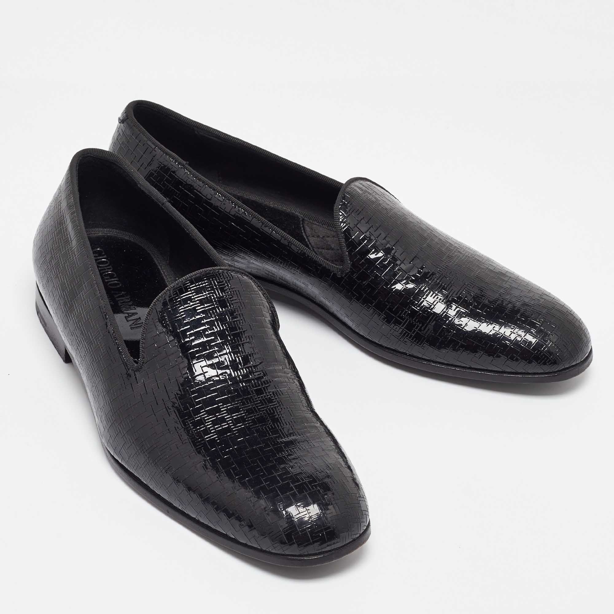 Giorgio Armani  Black Embossed Patent Leather Smoking Slippers Size 40