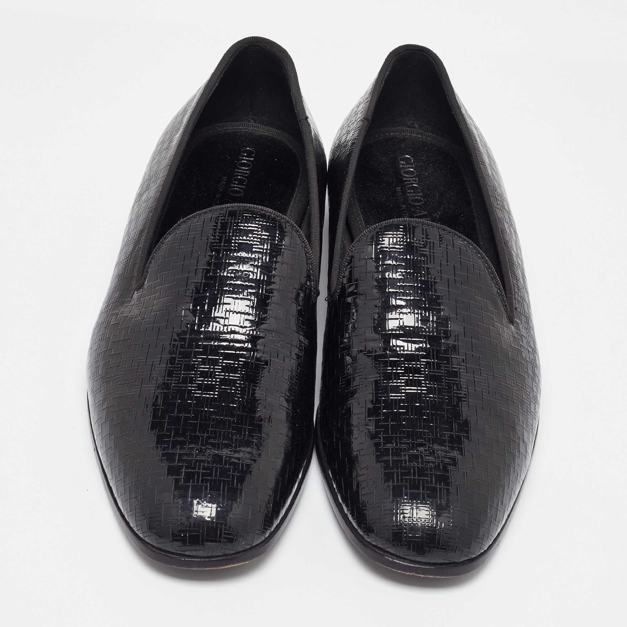 Giorgio Armani  Black Embossed Patent Leather Smoking Slippers Size 40