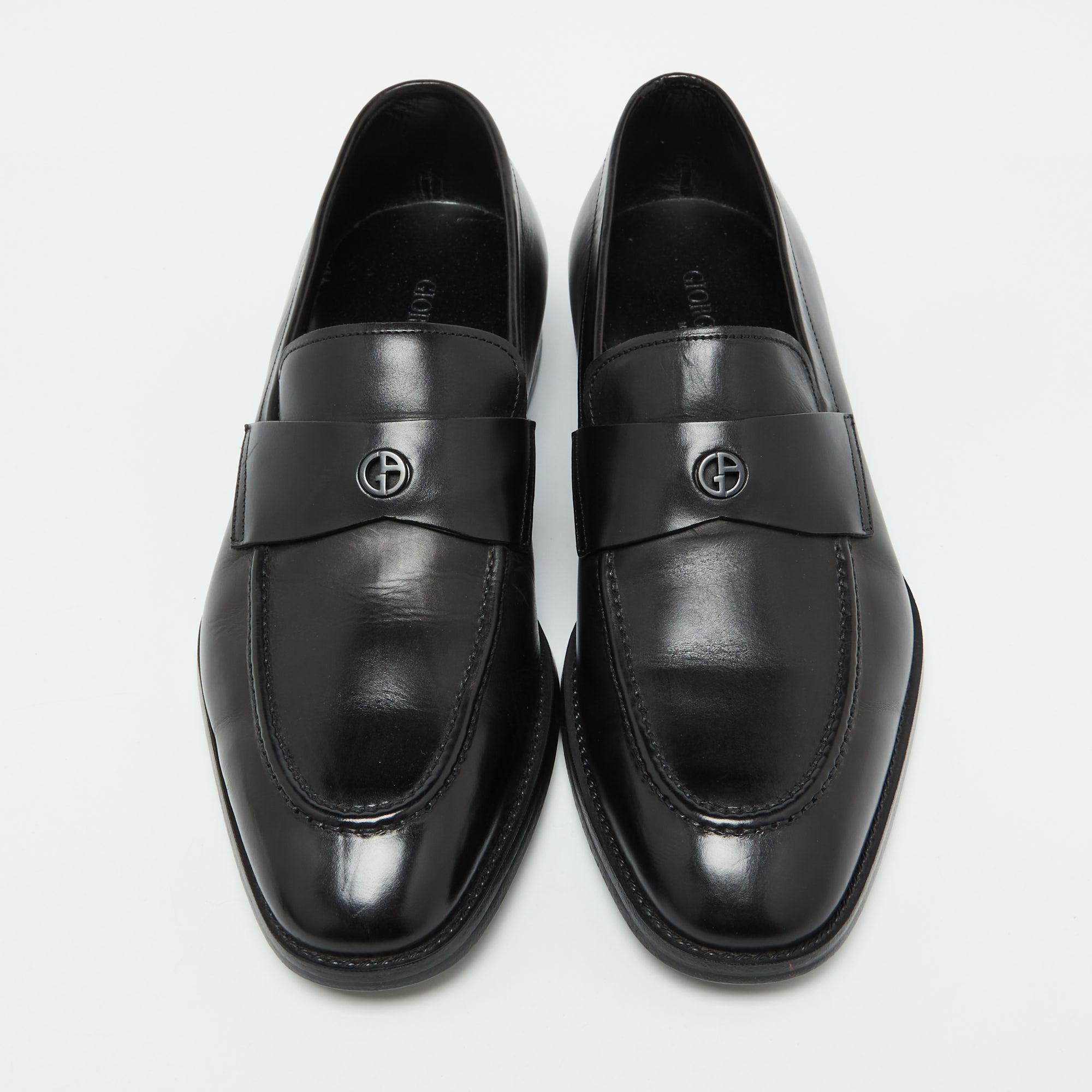 Giorgio Armani Black Leather Logo Slip On Loafers Size 38