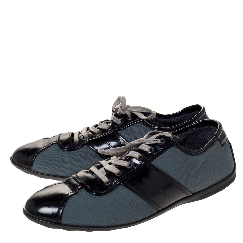 Giorgio Armani Black/Dark Teal Nylon And Leather Lace Low Top Sneakers Size 44