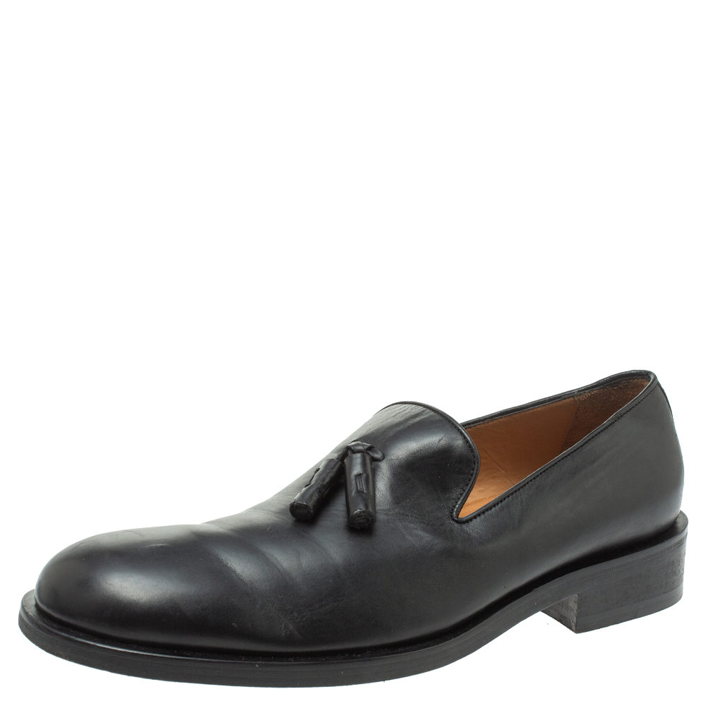 Image of Giorgio Armani Black Leather Tassel Loafers Size