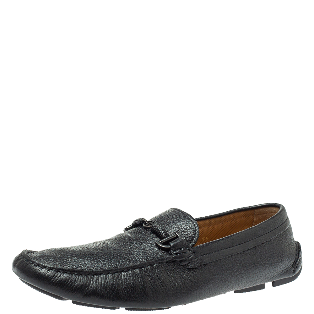 Image of Giorgio Armani Black Leather Braided Bit Slip On Loafers Size .
