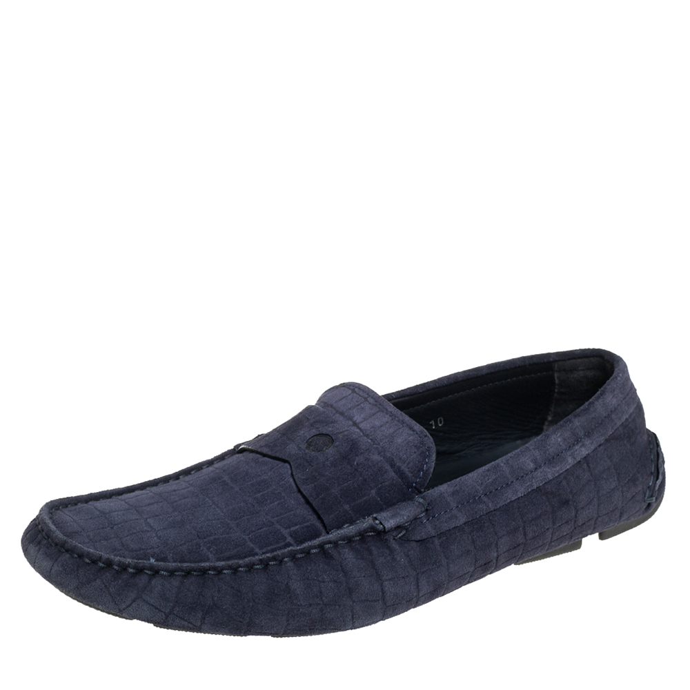 Giorgio armani blue textured suede slip on loafers size 44