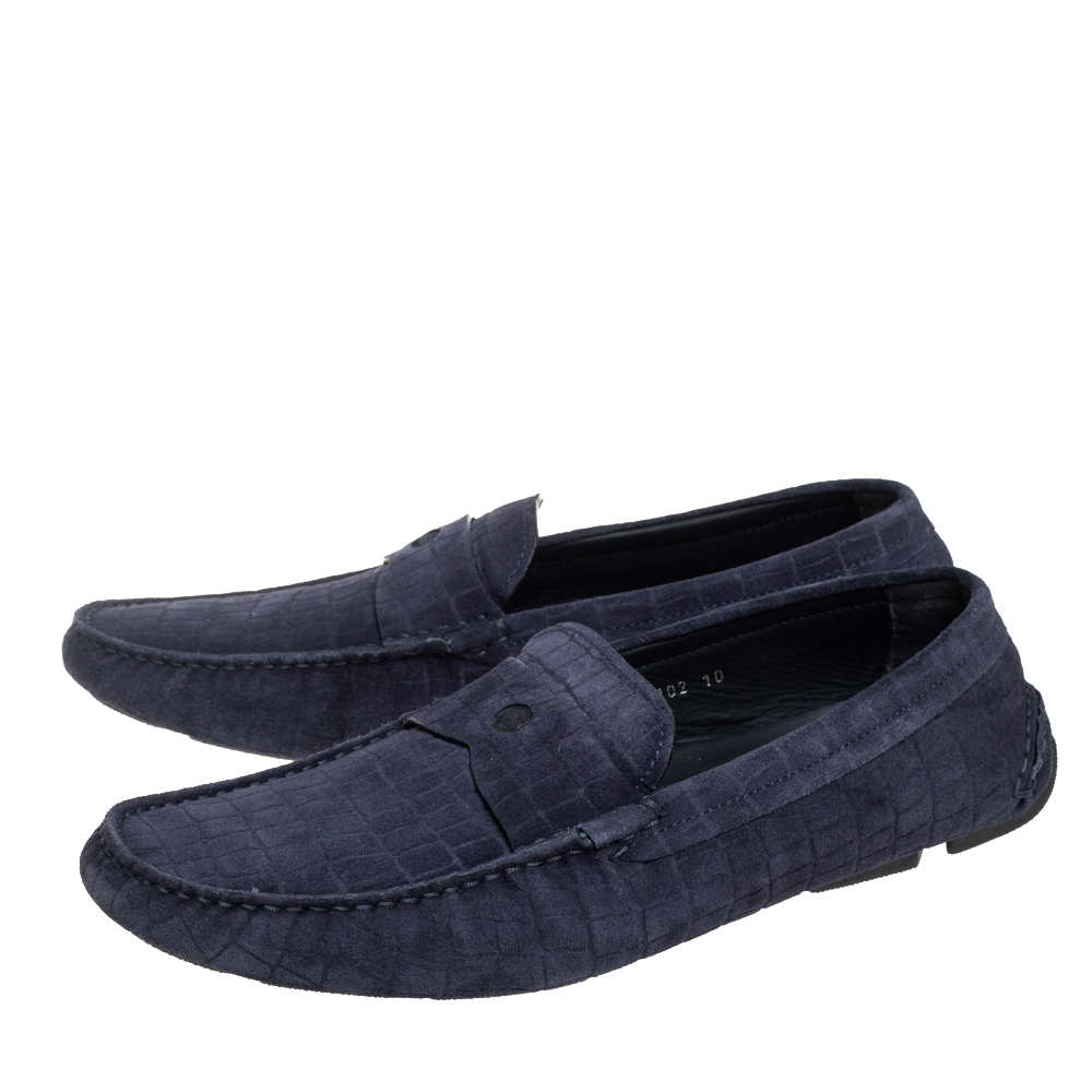 Giorgio Armani Blue Textured Suede Slip On Loafers Size 44