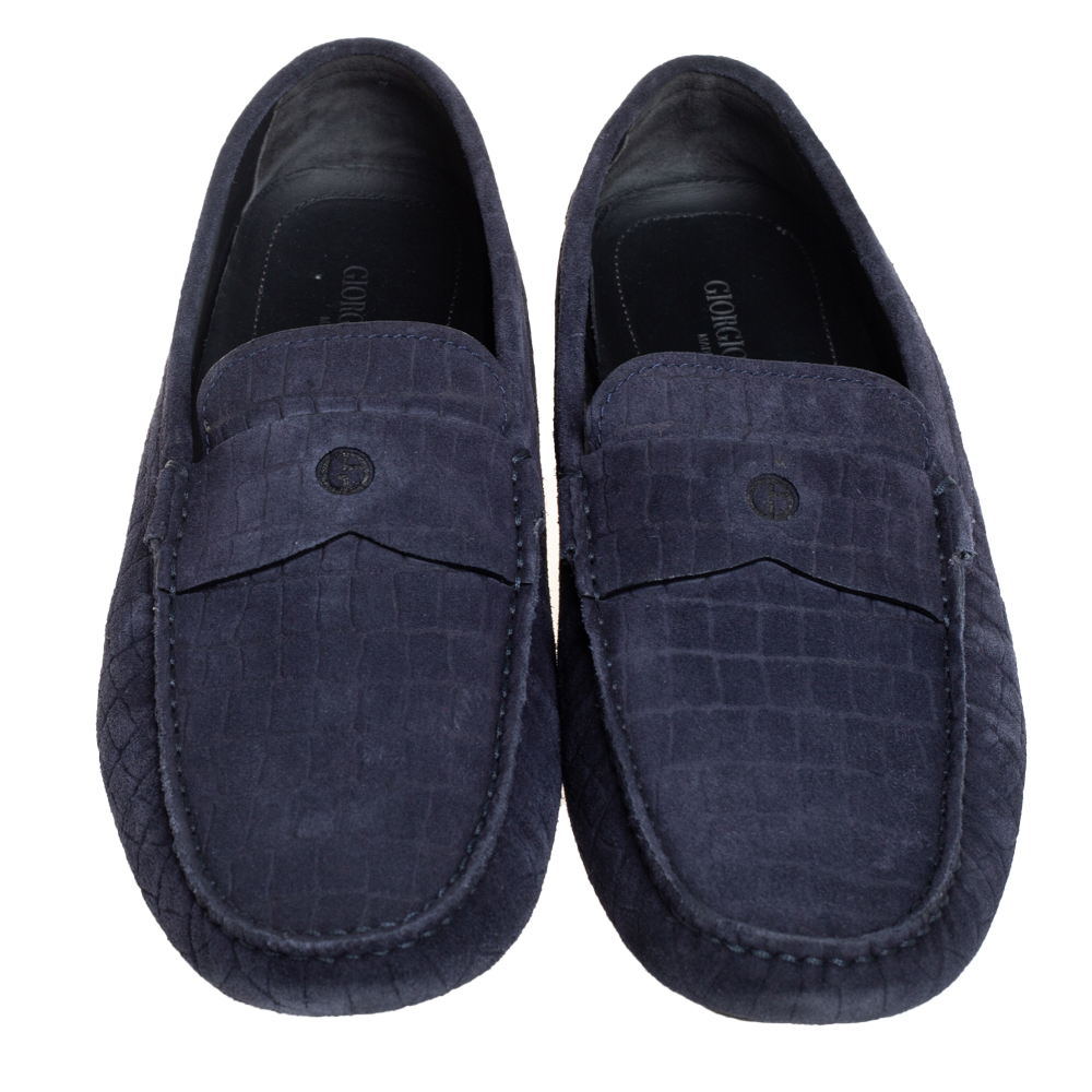 Giorgio Armani Blue Textured Suede Slip On Loafers Size 44