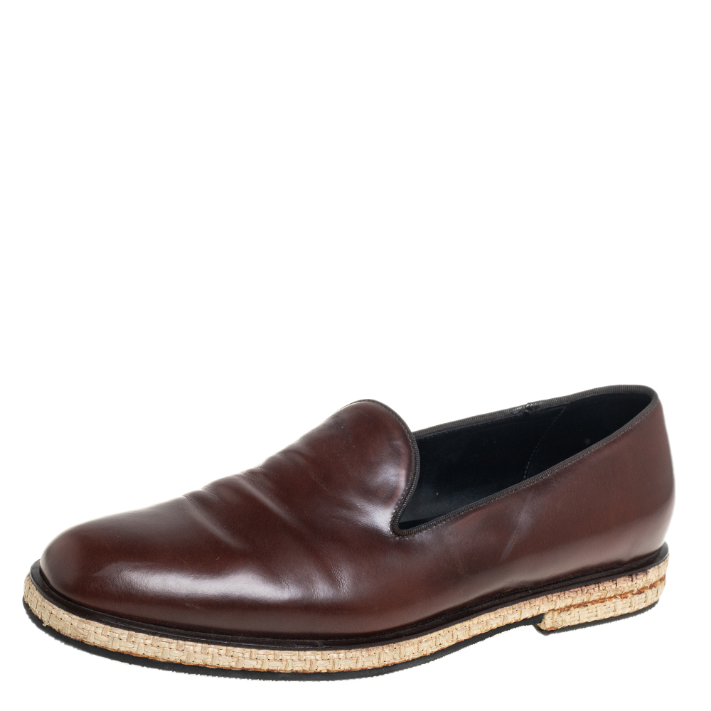 Giorgio Armani Brown Leather Slip On Espadrilles Size 42.5