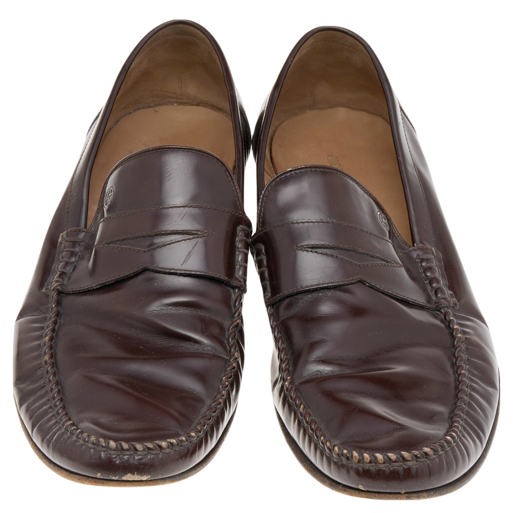 Giorgio Armani Dark Brown Leather Slip On Loafers Size 45