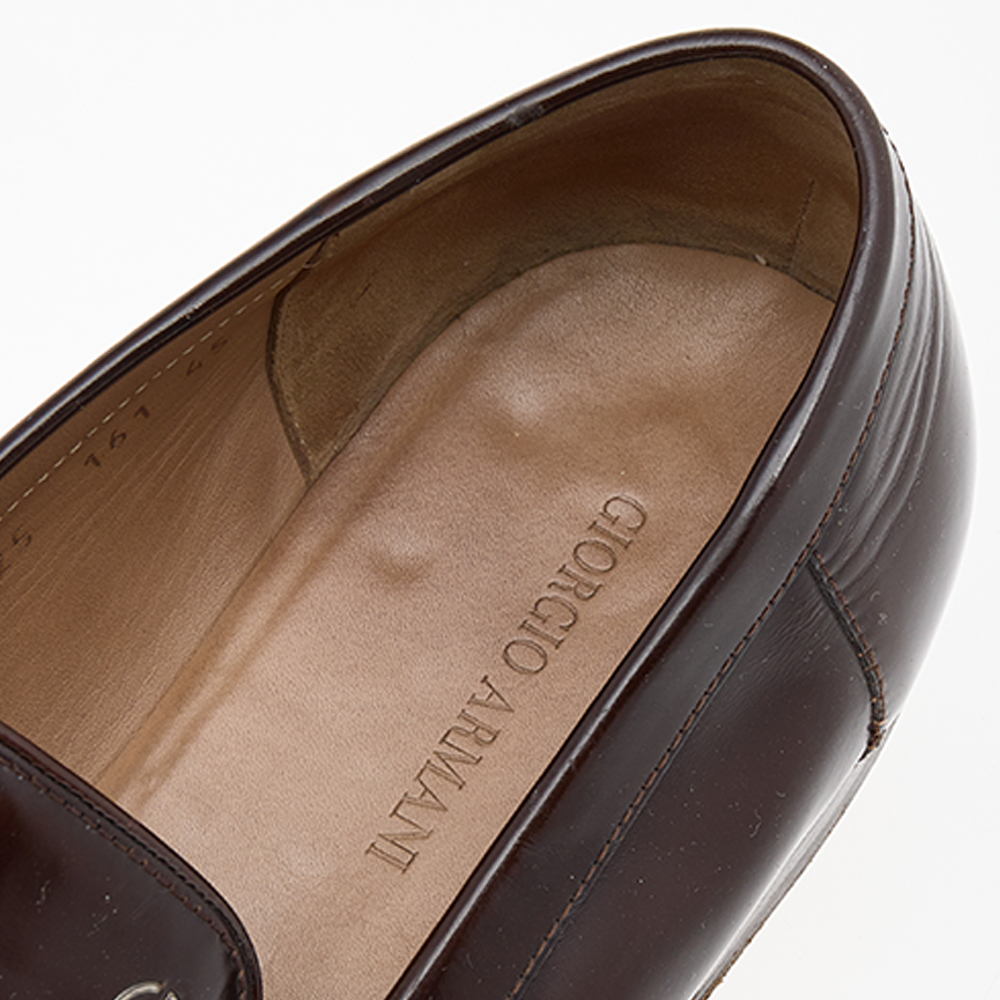 Giorgio Armani Dark Brown Leather Slip On Loafers Size 45