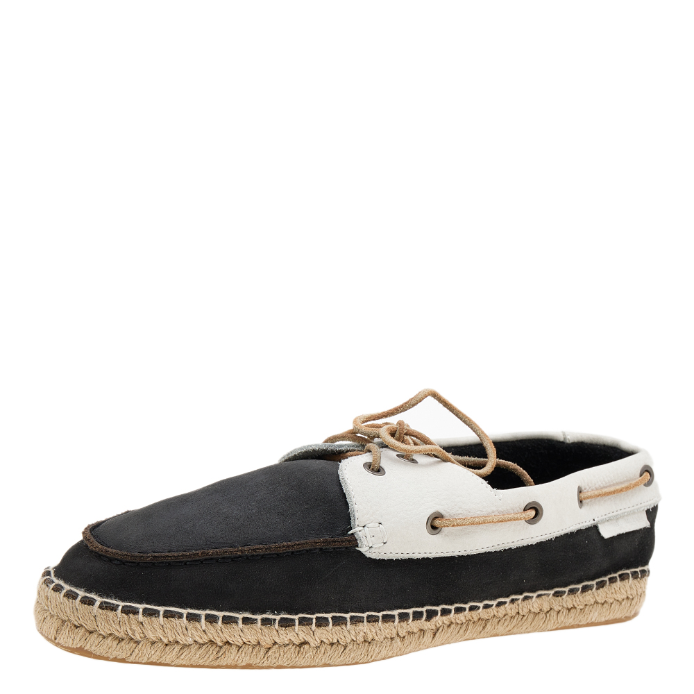 

Giorgio Armani Black/White Nubuck Leather Espadrille Boat Shoes Size