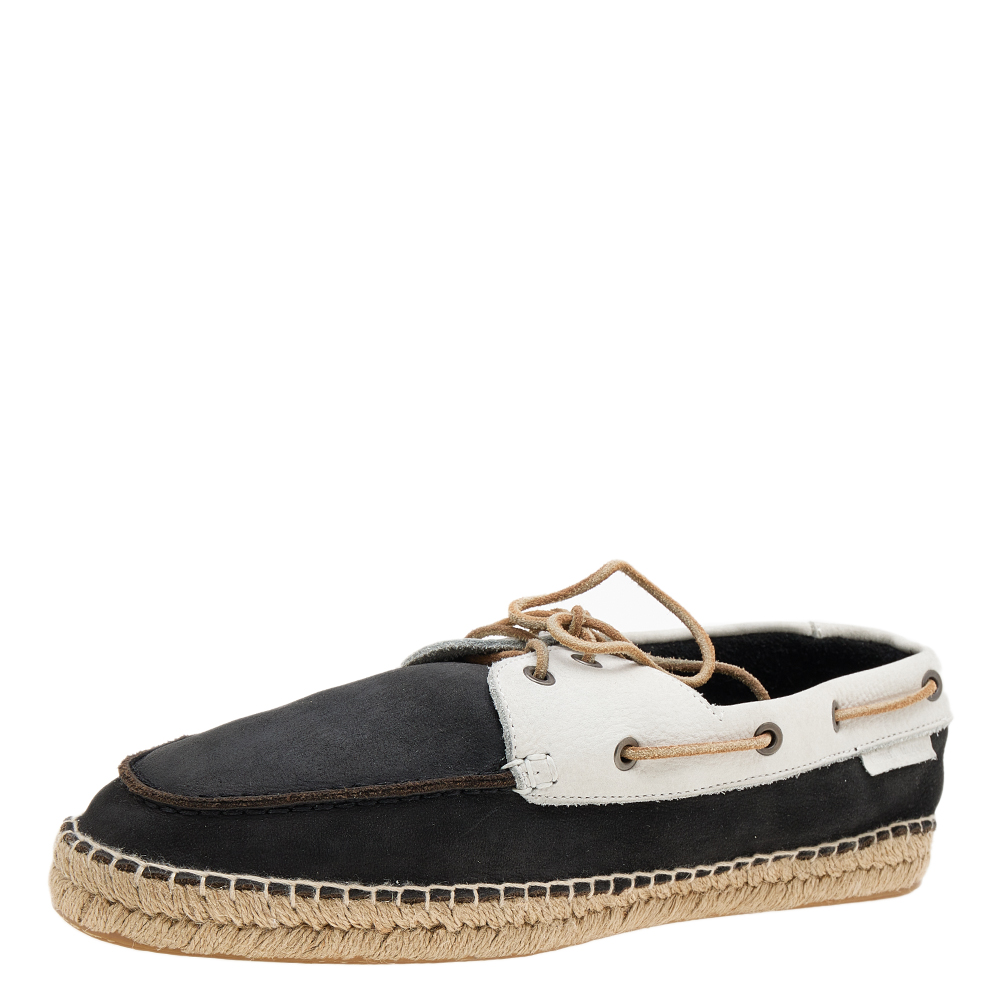 Giorgio Armani Black/White Nubuck Leather Espadrille Boat Shoes Size 43