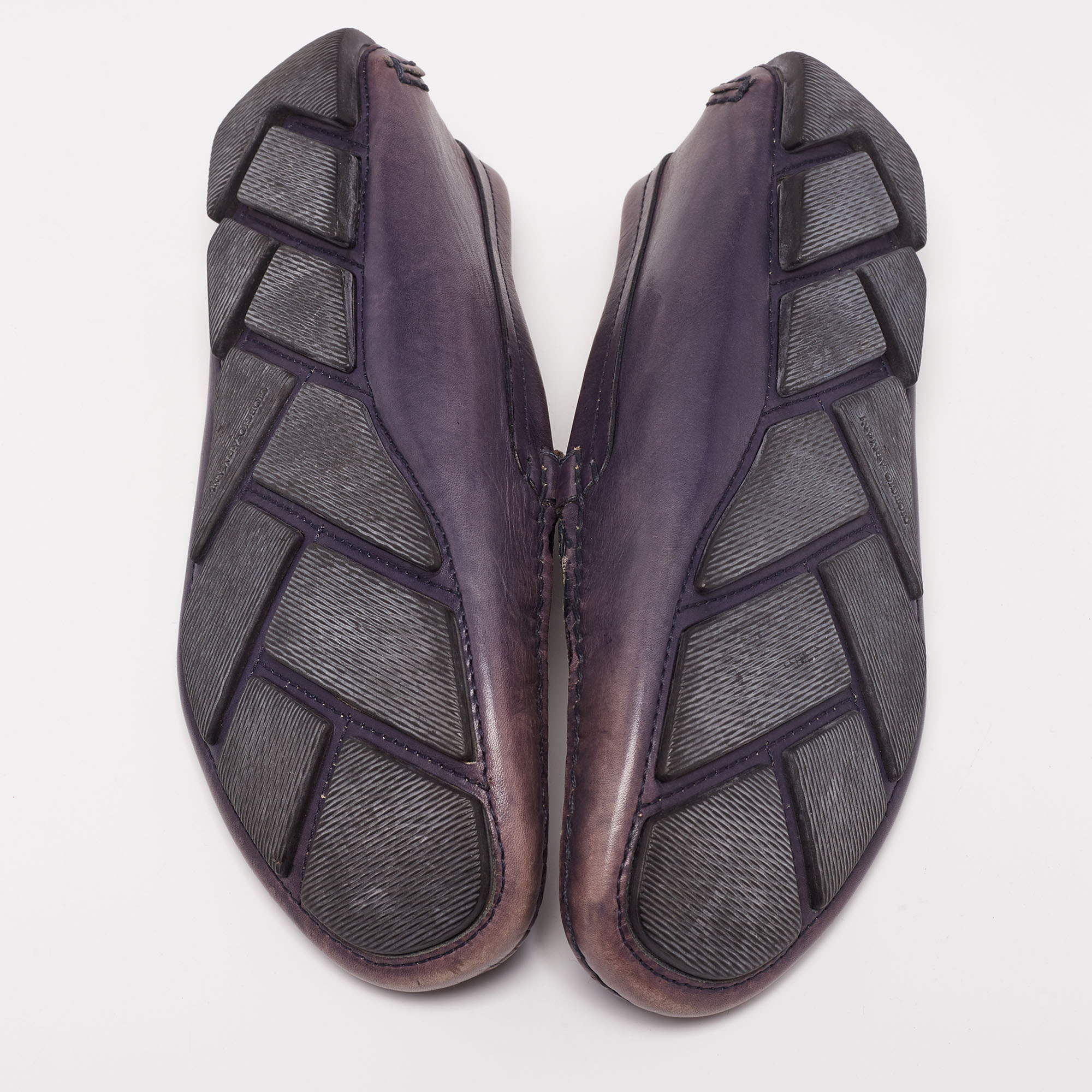 Giorgio Armani Blue Indigo Leather Logo Slip On Loafers Size 40.5