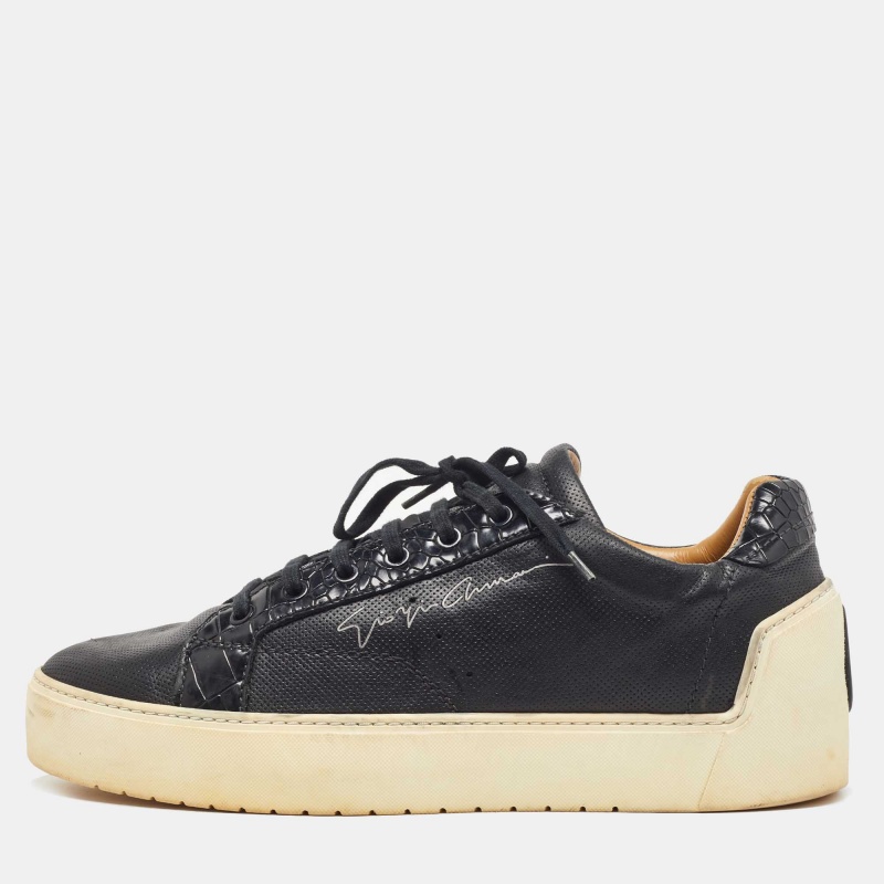 Giorgio Armani Black Perforated Leather Platform Sneakers Size 42