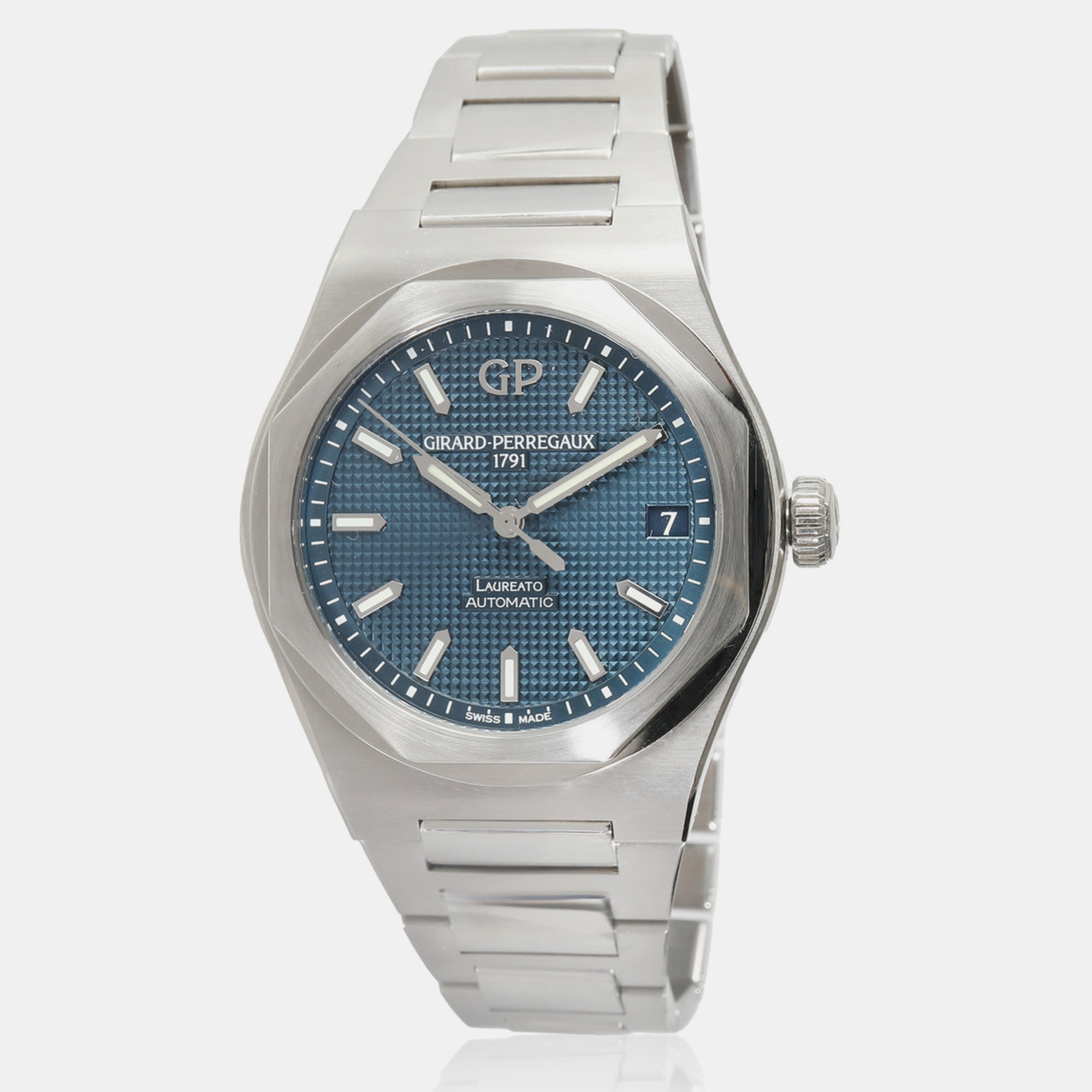 Girard perregaux blue stainless steel laureato 81010-431-11a automatic men's wristwatch 42 mm