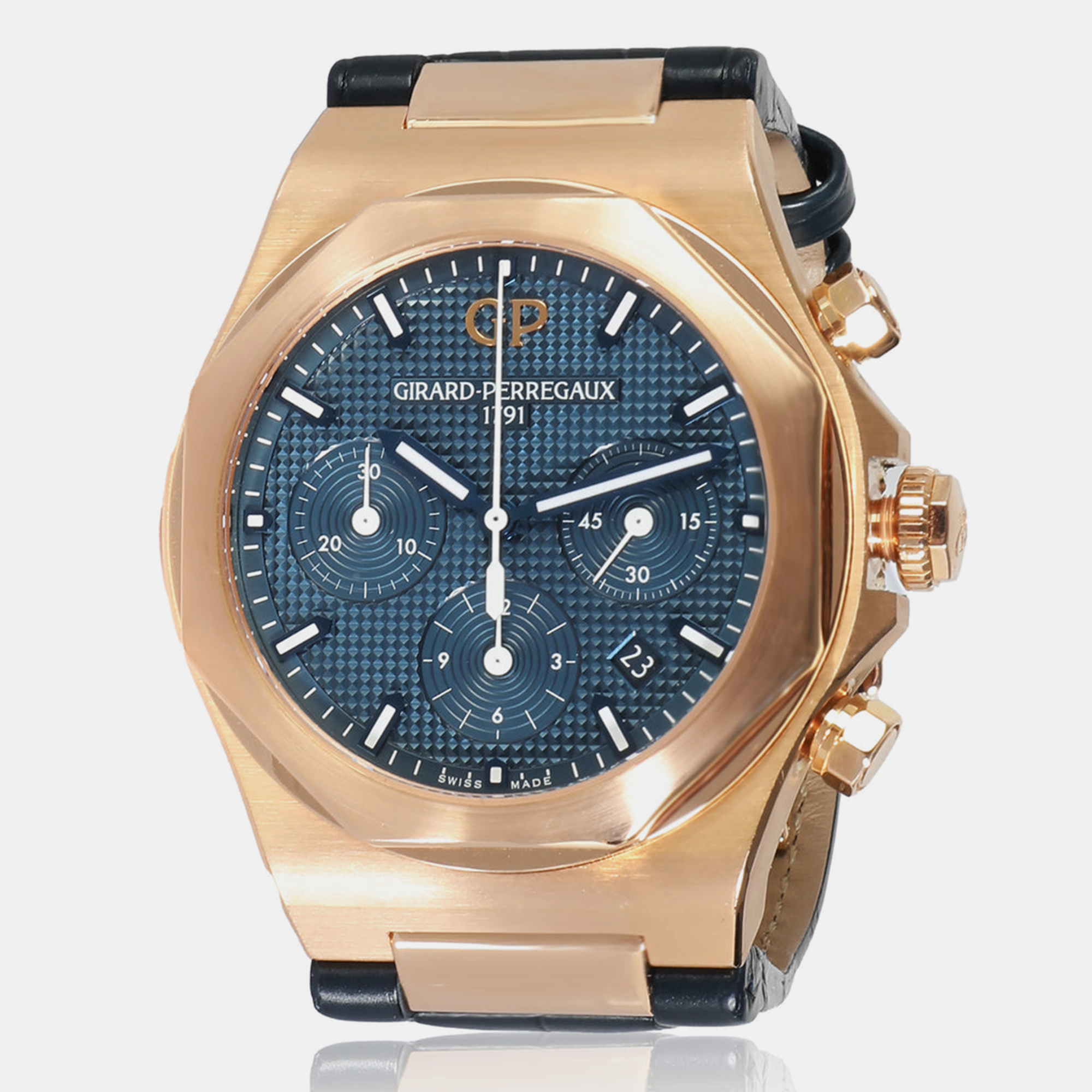 Girard perregaux blue 18k rose gold laureato automatic men's wristwatch 42 mm