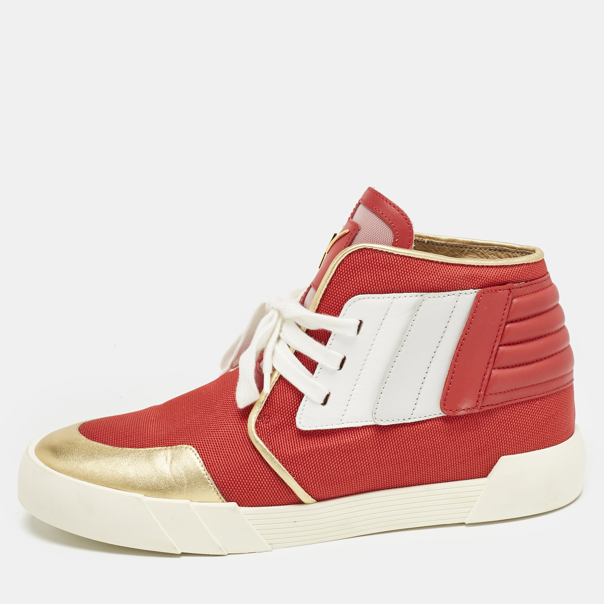 Giuseppe Zanotti Red/Gold Canvas And Leather Foxy London High Top Sneakers Size
Giuseppe Zanotti Red/Gold Canvas And Leather Foxy London High Top Sneakers Size