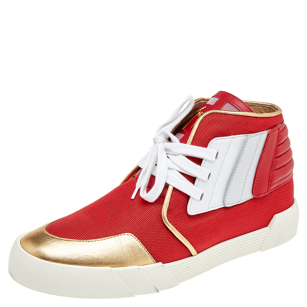 Giuseppe Zanotti Red/White Canvas And Leather Foxy London High Top Sneakers Size 45