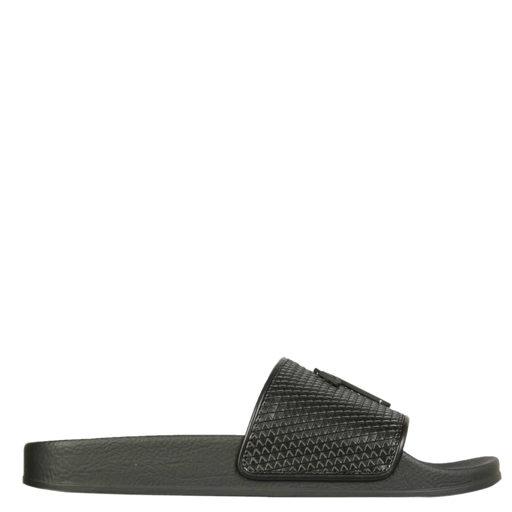 Giuseppe Zanotti Black Geometric-print Leather Brett Slide Sandals Size IT 40