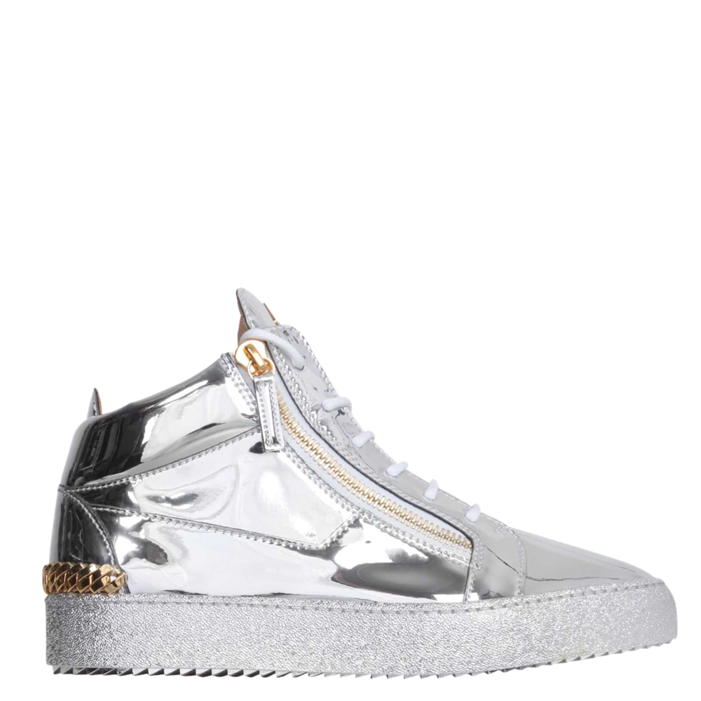 Giuseppe Zanotti Silver Synthetic Fabric Frankie Mid-Top Sneakers Size IT 41