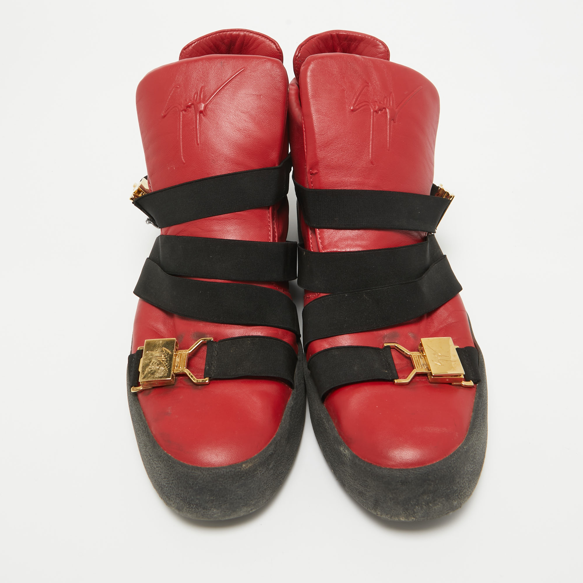 Giuseppe Zanotti Red Leather High Top Sneakers Size 46