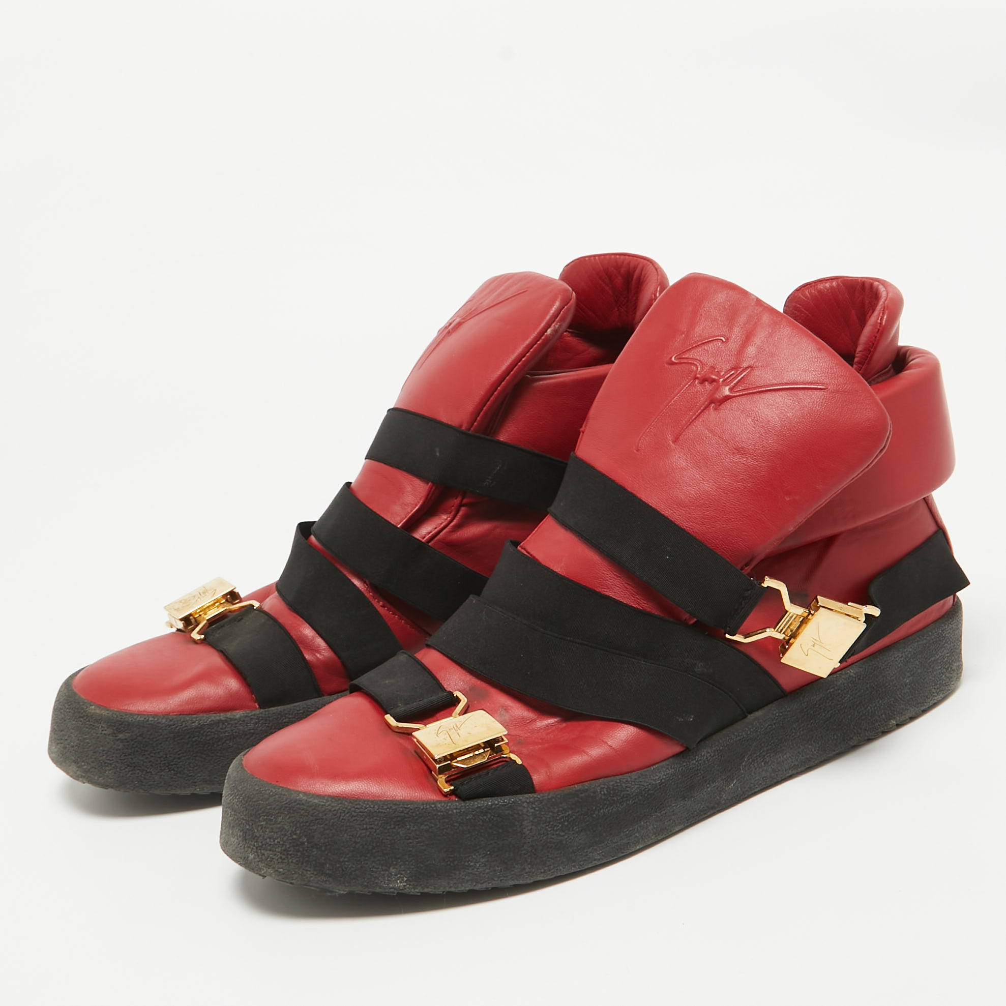 Giuseppe Zanotti Red Leather High Top Sneakers Size 46