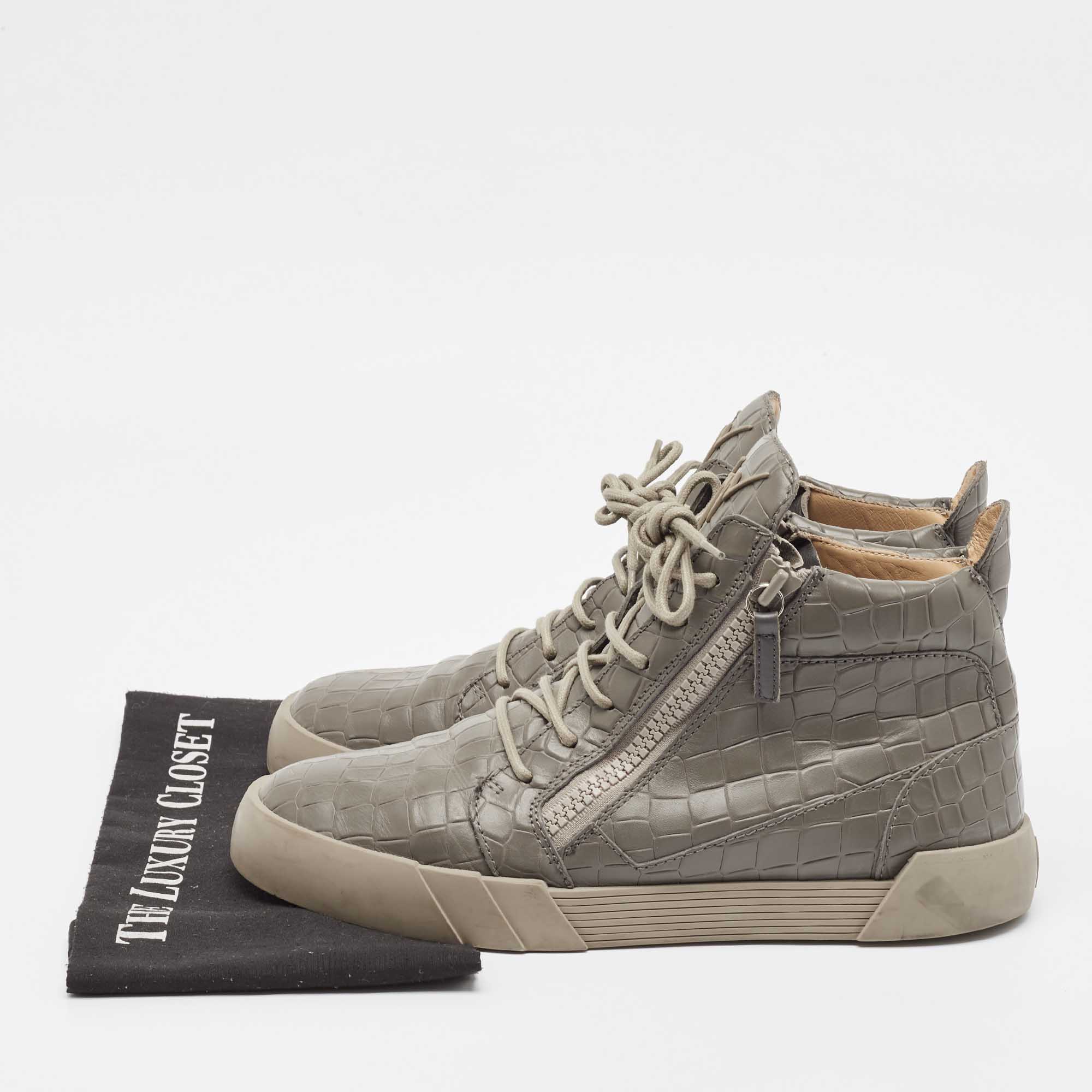 Giuseppe Zanotti Grey Croc Embossed High Top Sneakers Size 43