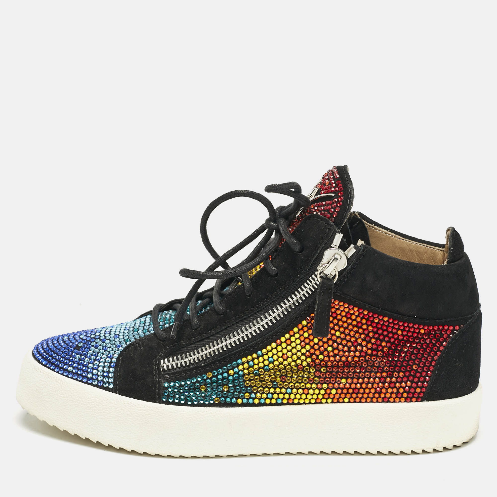 Giuseppe Zanotti Black Suede Rainbow Crystal Embellished Doris BNIB Sneakers Size
Giuseppe Zanotti Black Suede Rainbow Crystal Embellished Doris BNIB Sneakers Size