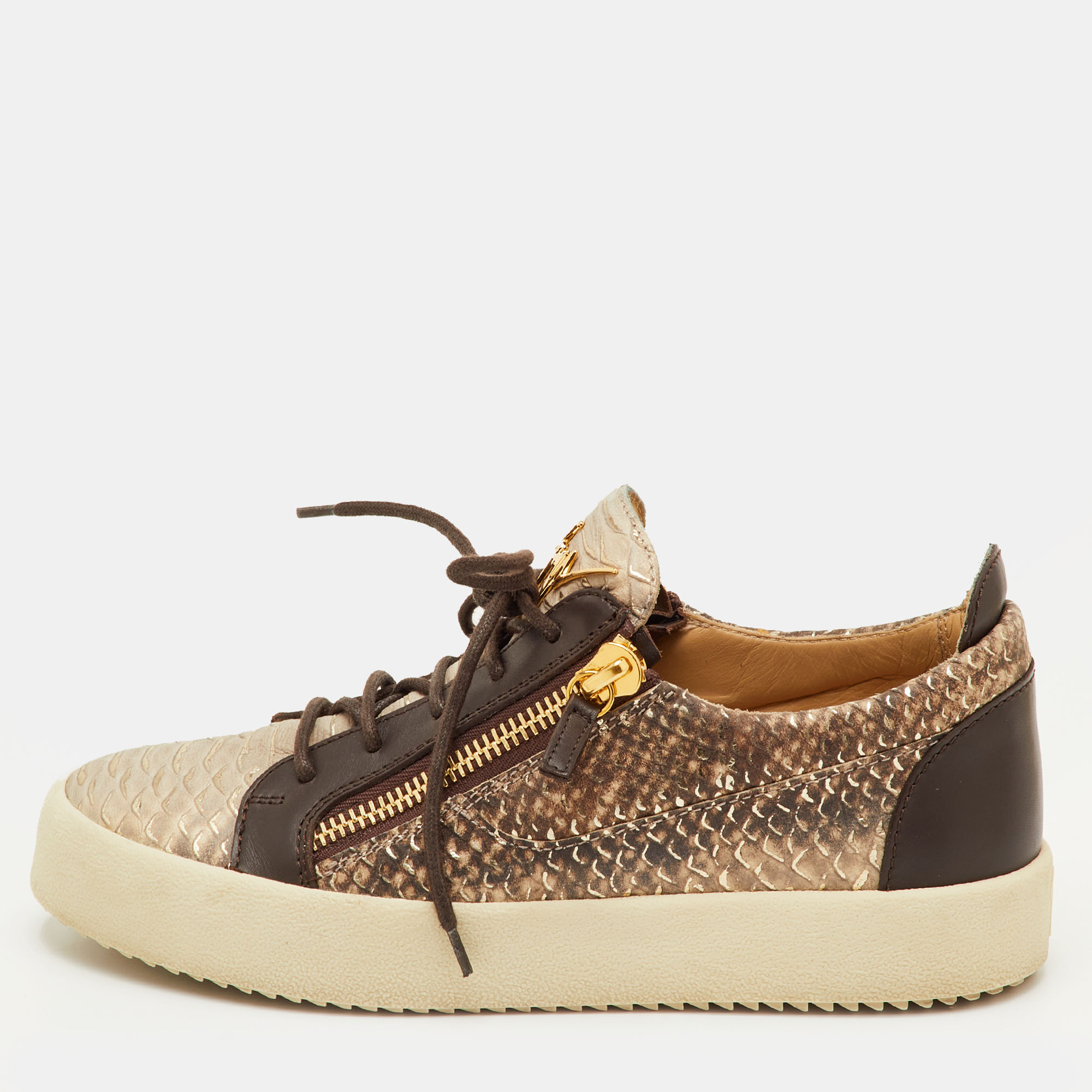 Giuseppe Zanotti Frankie Size Brown Snake Embossed Leather Low Top Sneakers
Giuseppe Zanotti Frankie Size Brown Snake Embossed Leather Low Top Sneakers
