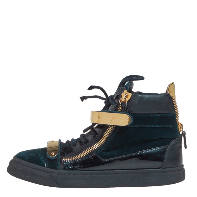 Giuseppe Zanotti Dark Green/Gold Velvet And Leather Double Bar High Top Sneakers Size
Giuseppe Zanotti Dark Green/Gold Velvet And Leather Double Bar High Top Sneakers Size