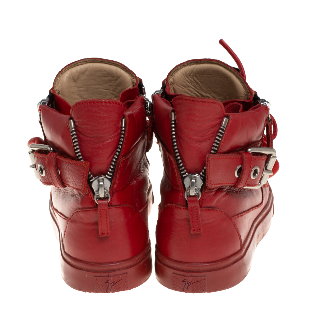 Giuseppe Zanotti Red Leather Chain Detail High Top Sneakers Size 40