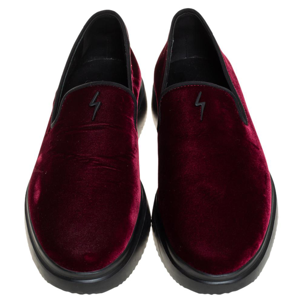 Giuseppe Zanotti Burgundy Velvet Slip On Sneakers Size 42