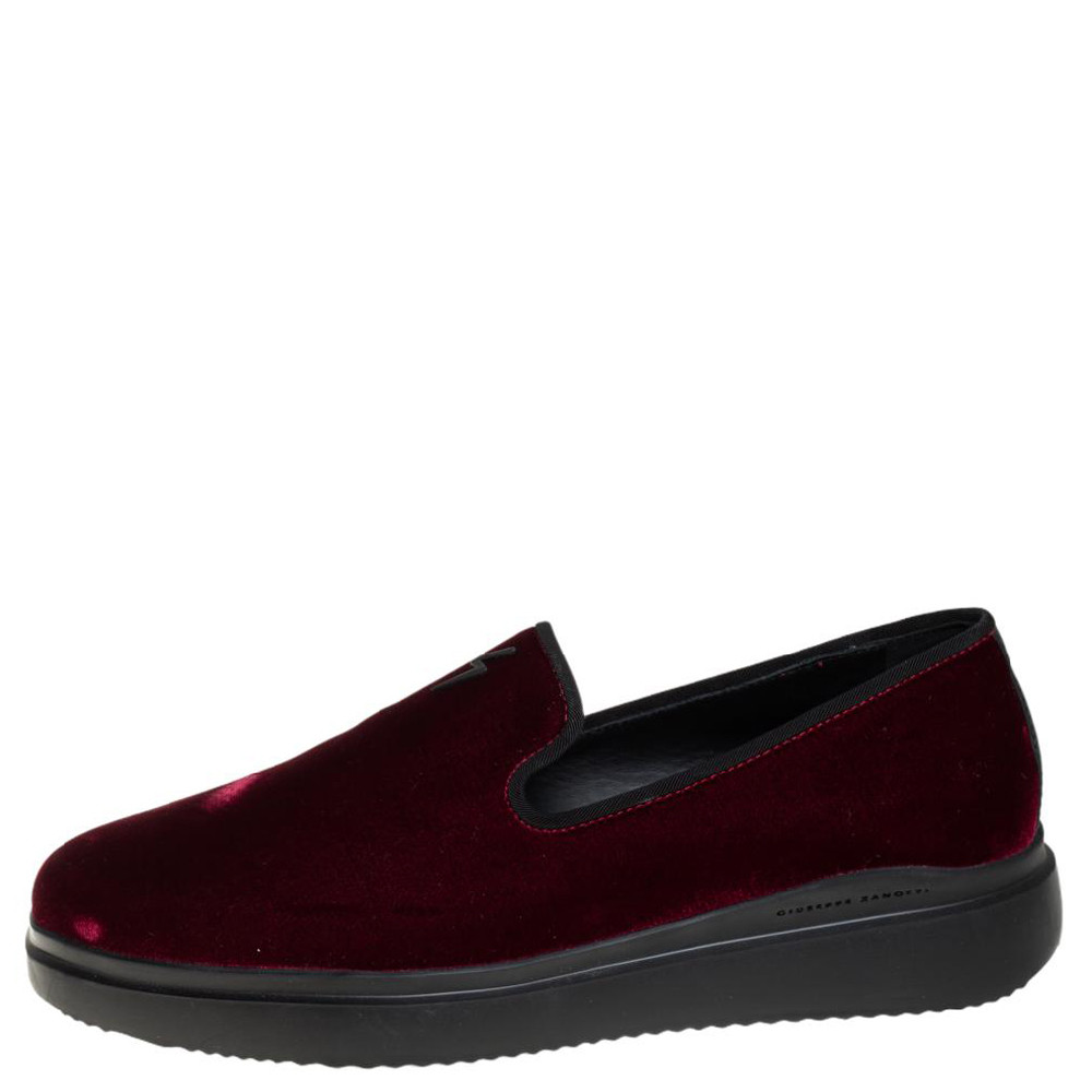 Giuseppe Zanotti Burgundy Velvet Slip On Sneakers Size 42