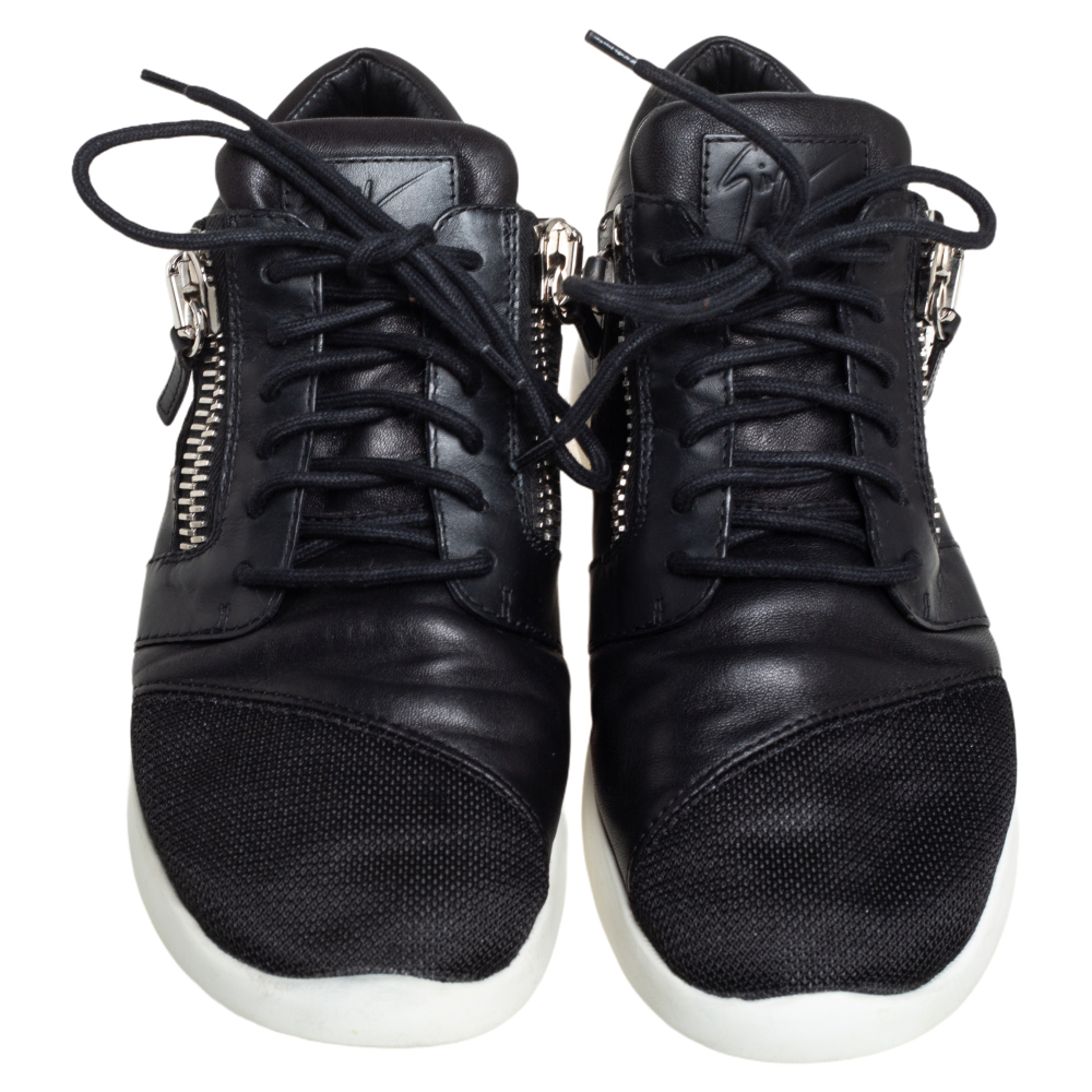 Giuseppe Zanotti Black Leather, Mesh Side Zip Sneakers Size 42