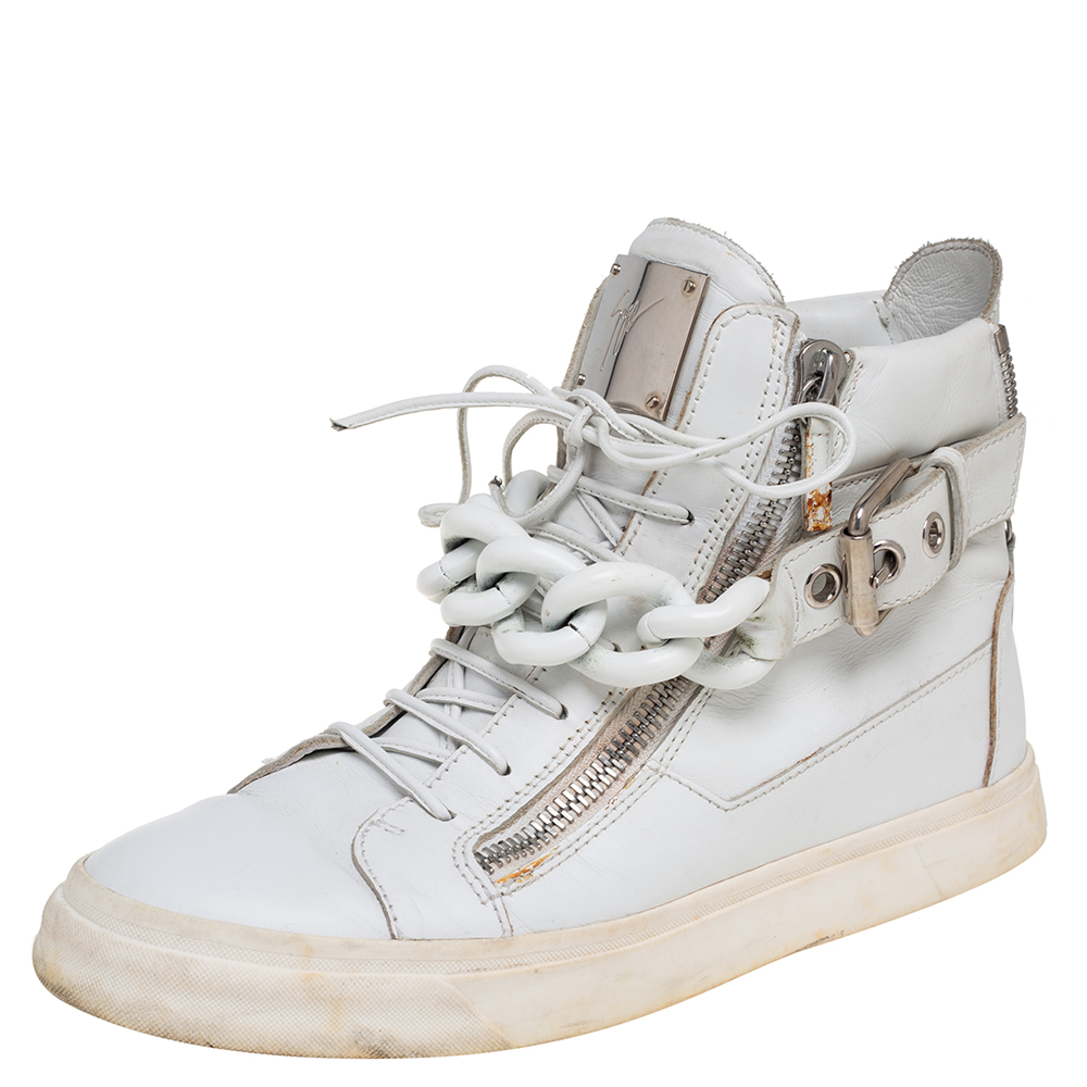 Giuseppe Zanotti White Leather Coby High Top Sneakers Size 40