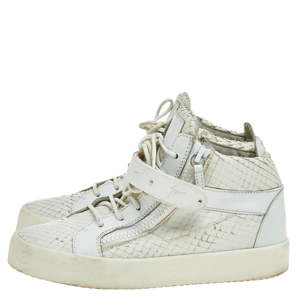 Giuseppe Zanotti White Python Embossed Leather Coby High Top Sneakers Size 41