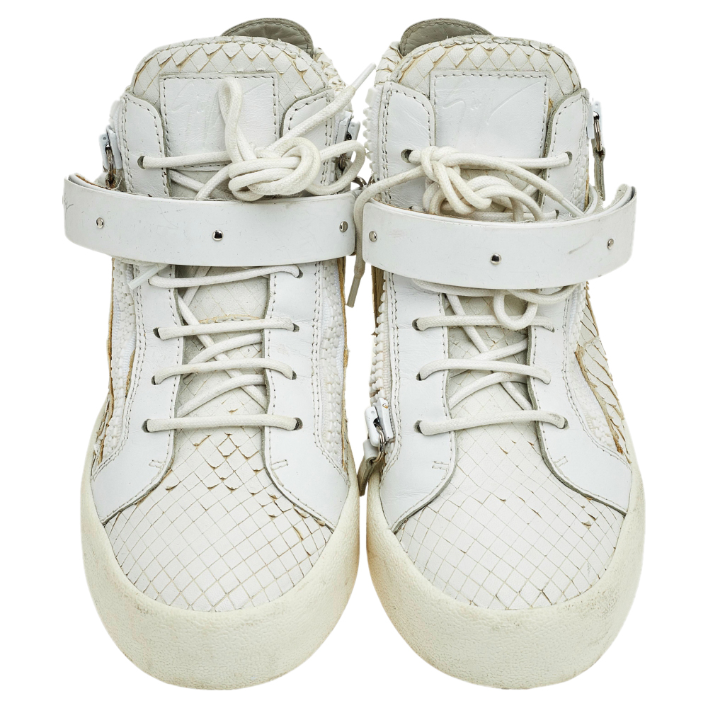 Giuseppe Zanotti White Python Embossed Leather Coby High Top Sneakers Size 41