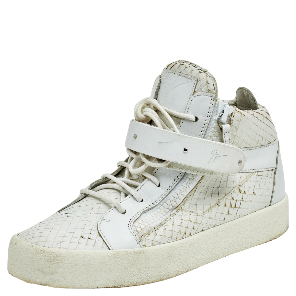 Giuseppe Zanotti White Python Embossed Leather Coby High Top Sneakers Size 41