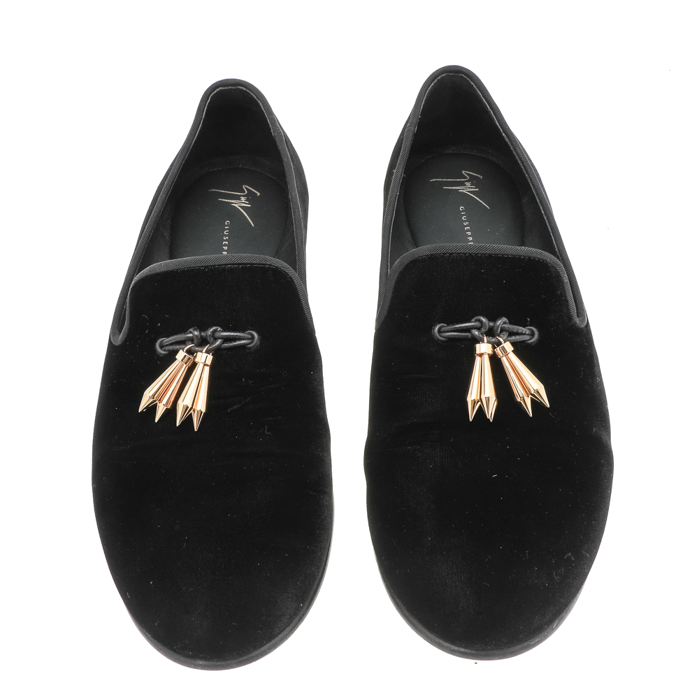 Giuseppe Zanotti Black Velvet Slip On Smoking Slippers Size 42